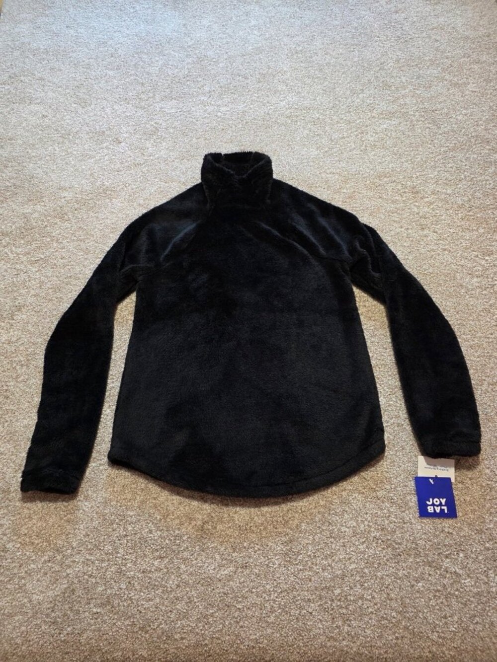 Joy Lab Black Sherpa Super Fuzzy Pullover Black Sweater Women’s Size XS